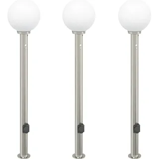 Pollerleuchten mit Sensor&Steckdose 3 Stk. 120 cm Edelstahl IP44 - Silber