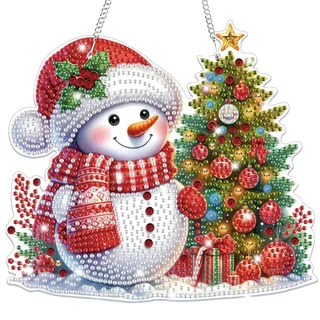 Lxmsja Diamond Painting Christmas Anhänger, 5D Diamond Painting Schneemann Kinder Erwachsene, Hängende Ornament Bastelset Geschenk Mädchen 7 8 9 10 11 Jahre, Party Kranz Tür Fenster Deko