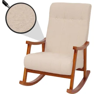 Schaukelstuhl HWC-K10, Relaxsessel, Holz Stoff/Textil Bouclé (450g/m2) creme, Gestell Walnuss-Optik - Beige
