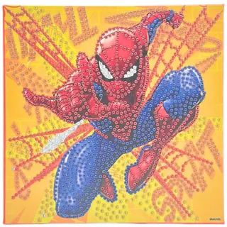 Disney Store Spider-Man Diamond Painting Set | Glow in the Dark Leinwand 19x19 cm für Kinder ab 6 Jahren | Superheld Bastelset mit Strasssteinen | Kreatives Malen nach Zahlen DIY Marvel