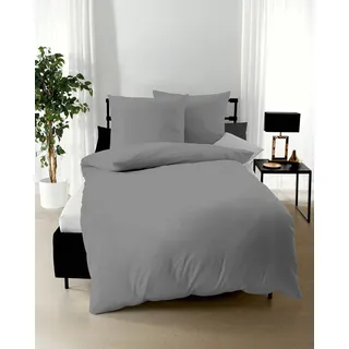 Bettwäsche KAEPPEL "Uni", grau (schiefer), B/L: 135cm x 200cm, 1 Stk., 1 Stk., Mako-Satin, B/L: 80cm x 80cm, 2 Stk., Mako-Satin, Obermaterial: 100% Baumwolle, Bettwäsche, Bettwäsche, Unifarben
