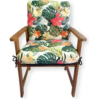 4L Textil Gartenstuhlauflage Niedriglehner Hochlehner (50x70x50 cm, Blumen Grün) - Grün