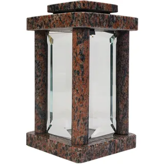 Grab-Lampe Granit Gneis Rot Friedhof-Leuchte Grab-Licht modern handgemacht Glas