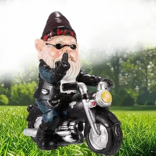 Dailygoods – Gartenzwerg, lustig – Dekoration für den Garten – Harz-Ornament – Motorrad-Figur – 13,5 x 12 x 5 cm – Geschenk für Gartenliebhaber - Schwarz