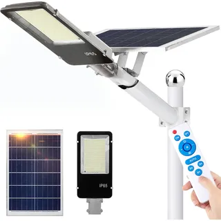 25W Solar Aussenleuchte, Außen Groß Solar Straßenlaterne, 805 Led Solarlampen Dämmerungserkennung Solarleuchte 60000lm IP65 Gartenlampen Für Draußen - Weiß