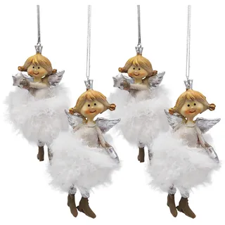 Engel-Anhänger Weiß & Silber, 4er Set: Weihnachtsengel zum Aufhängen, Kleine Weihnachtsanhänger, Schutzengel, Geschenkanhänger Weihnachten, Weihnachtsdeko Klein, 11 cm