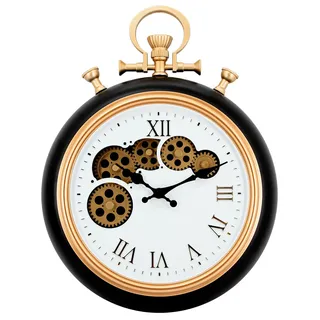 IvoQ Industrie-Wanduhr mit beweglichen Zahnrädern - Vintage Taschenuhr-Design - Schwarz/Gold - Metall - Ø 30 cm