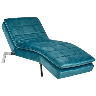 Beliani Chaiselongue Samtstoff blaugrün verstellbar Loiret , Silberfarben, Blau , Textil , 179x93x76 cm , Gartenmöbel, Gartenliegen, Relaxliegen