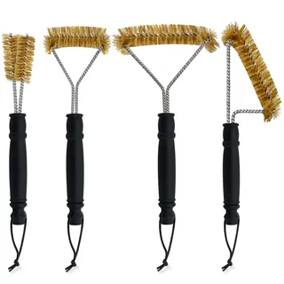 4 Stück Robust Grillbürste Messing Set, Messingbürste Grill Griff mit Hitzeschutz Messingbürste Klein Pizzaofen Bürste Grill Bürste Ofenbürste für Grillrost Gasgrill Holzkohlegrill Gusseisengrill