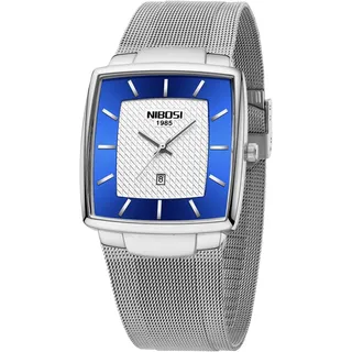 Herrenuhren militärisch wasserdicht Quarz analog quadratisch Armbanduhr für Männer mit Edelstahl Mesh Armband Datumskalender