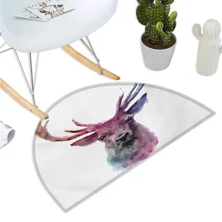 Fußmatte Hirsch halbrund mit abstrakten Wildblumen und Tieren Einstiegs-Fußmatte, 39,9 x 60,9 cm, Schwarz/cremefarben H 35.4" xD 53.1" Color07