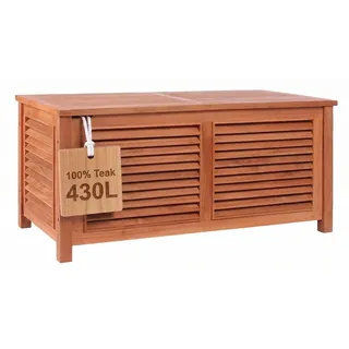 MR. DEKO Gartenbox Teak 430L | Balkon Aufbewahrung 124cm | Auflagenbox | Truhe wetterfest Outdoor