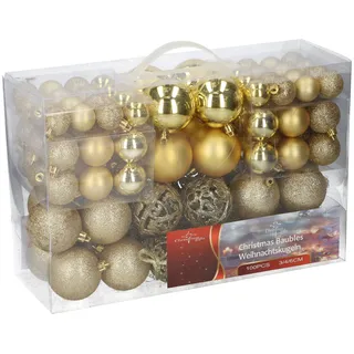 SHINE Weihnachtskugeln 100 Stück 3/4/6 cm & Shatter Proof Weihnachtsbaum Dekoration (Gold)