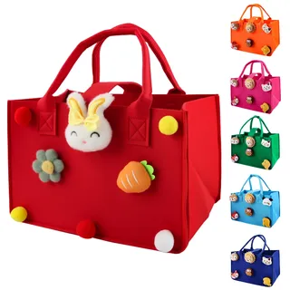 Dwafill Einkaufskorb Kinder, 30 * 20 * 18 cm Filztasche Klein Bunt, Kleine Filztasche Mit Griff, Korbtasche Kinder, Spielzeugtasche Junge, Als Geschenktüte für die Feiertage (Rot, M)