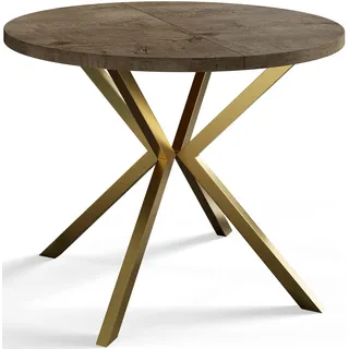 Alpi Moebel, Runder Esstisch Loft Liten, Modern Ausziehbarer Tisch 100-180 cm, Grau mit Gold Metallbeinen