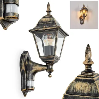 HOFSTEIN Außenwandleuchte Naofe, Außenwandlampe mit Bewegungsmelder aus Metall/Glas in Braun-Gold/Klar, moderne Wandleuchte im Retro/Vintage/Landhaus-Design, E27, IP44, Eingangsbereich, Haustür, Hof