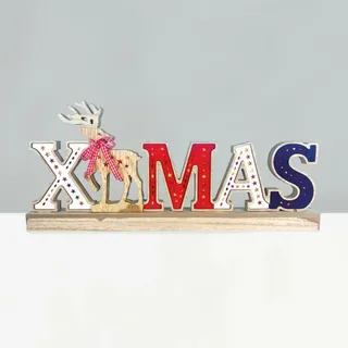 ACA Beleuchtete Weihnachtsdekoration aus Holz, 26 Mini-LEDs, batteriebetrieben (3 AA), Schutzart IP20, 45 x 3,5 x 20 cm, X05261113