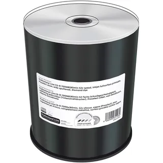 MediaRange Professional Line CD-R 700Mb|80Min 52-fache Schreibgeschwindigkeit, vollflächig bedruckbar (Inkjet), Silber, voll Metallisiert, Silberne Schreibseite, 100er Cakebox