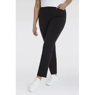 KjBrand Stoffhose "Hose Bea in Bi-Stretch Kammgarnoptik mit Bügelfalte", Damen, Gr. 42, N-Gr, schwarz, Web, Obermaterial: 63% Polyester, 35% Viskose, 2% Elasthan, unifarben, weit, unten schmal normal, Hosen Stoffhose, Sommerhose, ideal für kräftige Oberschenkel
