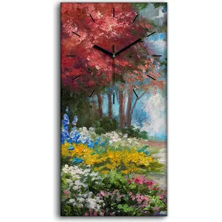 Wanduhr Uhr Wandbild Leinwand Geräuschlos 30x60 Wald Blume bunte Landschafts - schwarze Hände