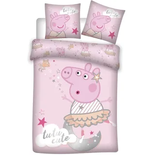 Peppa Pig Bettwäsche, Tutu Cute, Bettbezug 140 x 200 cm + Kissenbezug 63 x 63 cm, Rosa