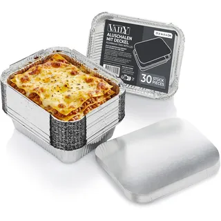Vaily Aluschalen mit Deckel 600 ml 30er Pack- Alu Grillschale, Auflaufform, Tropfschale für Grill und Backofen zum Backen und Braten 17 x 14 x 4 cm