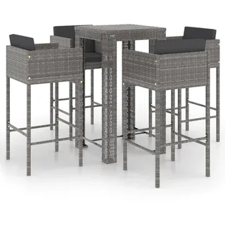vidaXL 5-tlg. Gartenbar-Set mit Kissen Poly Rattan Grau