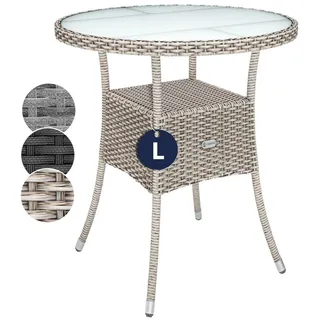 CASARIA® Polyrattan Gartentisch 60cm Rund 5mm Sicherheitsglas Höhenverstellbar 80kg Belastbarkeit Wetterfest Terrasse Balkon Beistelltisch Tisch Beige - Beige