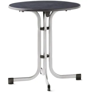 SIEGER Klapptisch mit MECALIT®-PRO Tischplatte, Gestell Graphit, Tischplatte Marmor Schiefer anthrazit ca. 70 cm Ø