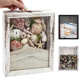 GraduationMall 20x25cm 3D Bilderrahmen für Tickets Shadow Box mit Slot,Rahmen zum Befüllen Speicherbox Weinkorken Muscheln Geschenke Vitrine Weiß