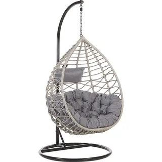 BELIANI Hängesessel Grau Rattan mit schwarzem Gestell aus Stahl inkl. Kissen Outdoor Indoor Boho Stil - Grau, Schwarz
