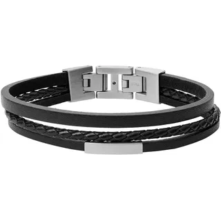 Fossil VINTAGE CASUAL Armband schwarz Edelstahl Leder 19,5 cm