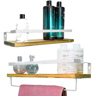 ONYXONE® 2er Set Wandregal Holz aus Kiefer als/Küchenregal/Schweberegal/hängeregal/Regalbrett mit Handtuchhalter/Gewürtzregal/Holzregal für Badezimmer, Küche, Schlafzimmer, Wohnzimmer
