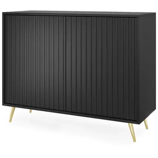 Selsey Kommode Schrank Aufbewahrungsschrank 104 cm 2 Türen 4 Fächer Schwarz Goldene Beine Bello