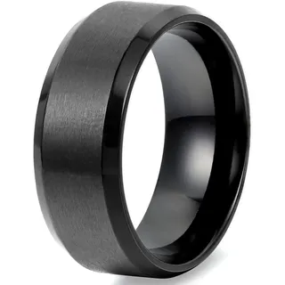 Flongo Herren Ring Männerring, 8mm Band Ringe Daumenring Siegelring Schwarz Valentine Lieben Paar Engagement Verlobungsringe Hochzeit Poliert Herren-Accessoires Größe 66