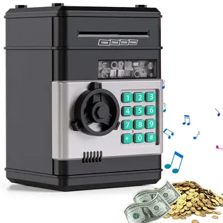 Spardose Für Kinder, ATM Sparschwein, Digitale Spardose Mit Passwort, Geldsparbox Mit Passwort Code Lock & Auto Money Scroll, ATM Sparschwein Kinder Für Münzen Scheine Geschenk (Schwarz)