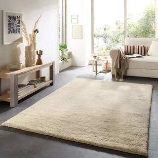 THEKO Hadj Uni Wollteppich 120 x 180 cm Beige