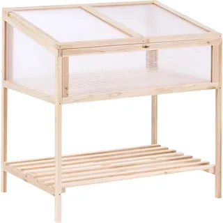 BELIANI Mini-Gewächshaus Hellbraun Holz u. Polycarbonat 3 mm Erhöht 58x80x82 cm mit Dachfenster für Balkon Terrasse Garten - Braun, Transparent