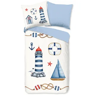 PURE luxury collection Kinderbettwäsche »Maritime« 2 Stk. tlg. Mikrofaser, 135x200, 2 Teilig, Wendeoptik, Maritim, Strand, blau