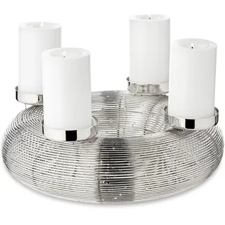 EDZARD Adventskranz Verona, Silber, Edelstahl vernickelt, modernes Adventsgesteck (ohne Gläser) Ø 30 cm H 10cm, geeignet für Kerzen Ø7cm, Perfekt für Cornelius Kerzen
