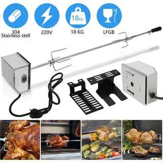 Jopassy Grillspieß mit Motor 220-240V, Drehspieß für Gasgrill, Edelstahl Grillspieß Set 107cm, BBQ Grillzubehör, Elektrischer Drehspiess, Automatisch Rotisserie, inkl. Fleischnadeln x2