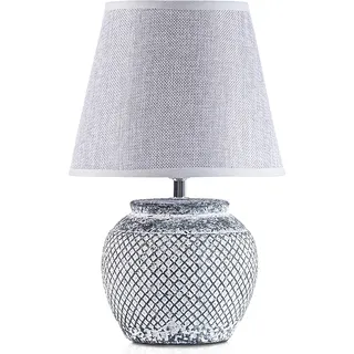 BRUBAKER Tischlampe Nachttischlampe - 30,5 cm - Grau - Keramik Lampenfuß - Leinen Schirm Hellgrau - Grau, Hellgrau