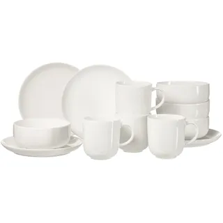 Frühstücks-Geschirrset RITZENHOFF & BREKER "Volos", weiß, 12 Stk., Steinzeug, Geschirr-Sets, Frühstücks-Geschirrset, aus Steinzeug für 4 Personen