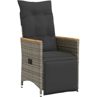 vidaXL Gartensessel Verstellbar mit Kissen Grau Poly Rattan - Grau