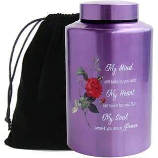 Bis zu 100 kg große Urnen für Erwachsene menschliche Urne Asche dekorative Urne für Asche mit lila Rosenurne mit Samtbeutel