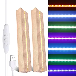 2 Stück LED Sockel, LED Holzsockel, Lichtsockel, Holz Leuchtsockel mit 7 Farben einstellbar, beleuchtete Lampensockel inkl. USB-Schalter Für Glasblock, Kristalle, Glas, Harz, Kunst und Ornamente