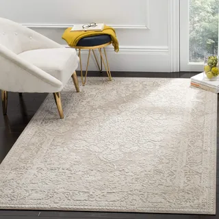 SAFAVIEH Zeitgenössische Teppich für Wohnzimmer, Esszimmer, Schlafzimmer - Reflection Collection, Kurzer Flor, Beige und Creme, 160 x 160 cm