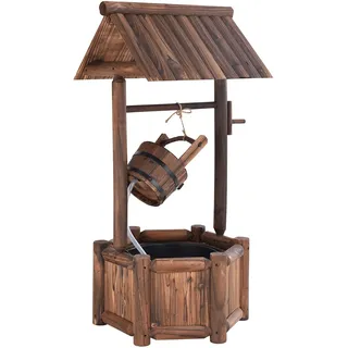 COSTWAY Gartenbrunnen Holz, Wasserbrunnen mit elektrischer Pumpe, rustikaler Wunschbrunnen, Tannenholz, Dekobrunnen Springbrunnen, Holzbrunnen für Terrasse Garten, 58,5 x 51 x 117 cm, Braun