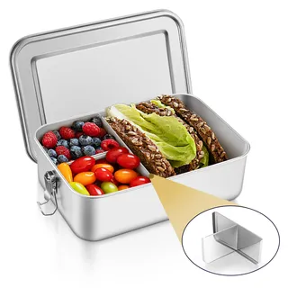 HaWare Brotdose mit Fächern, 850ml Edelstahl Bento Box Lunchbox für Kinder & Erwachsene, Auslaufsicher Metall Brotzeitdose mit Abnehmbar Trennwand für Büro/Schule/Picknick/Unterwegs, Spülmaschinenfest