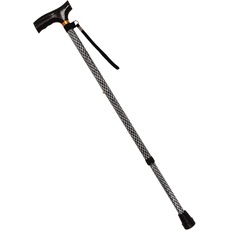 Homecraft Folding Coloured Walking Stick with Wooden Handle, Lightweight Adjustable Walking Cane for Balance, Mobility Aid, Etched Black, 825-925 mm/33-37 Inches, (Eligible for VAT relief in the UK)